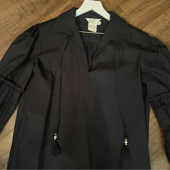 Max Mara Fedora Cotton Poplin Shirt Dress Black Tassel Tie Sleeve Size 12 - Picture 6 of 9